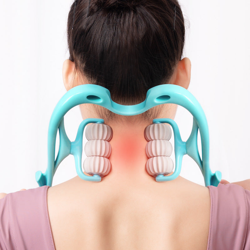 manual six wheel neck massager for deep tissue relief
