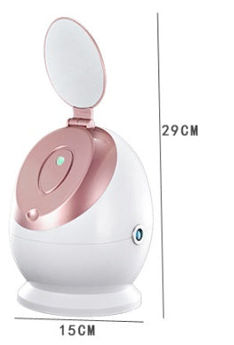 Small round device with a pink and white design, showing dimensions on a white background.
