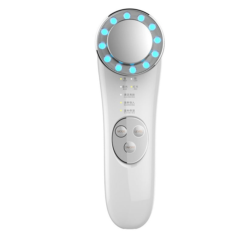 Facial Massager with Red and Blue Light Therapy – Silver Model