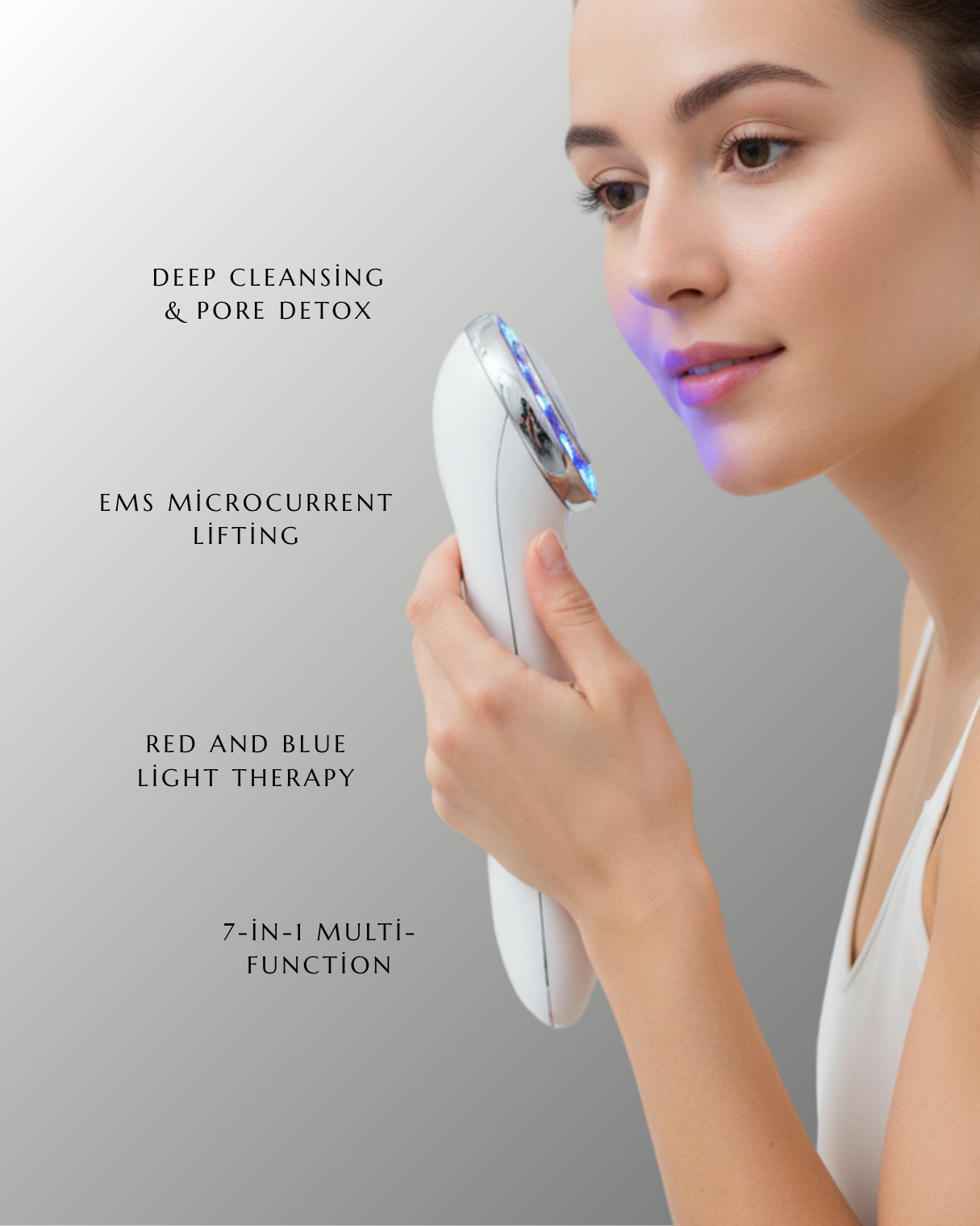 7 in 1 Galvanic Facial Machine – Face Lifting & Tightening Skin Care Tool with Red & Blue Light, EMS Microcurrent & Heat Therapy (Rechargeable)