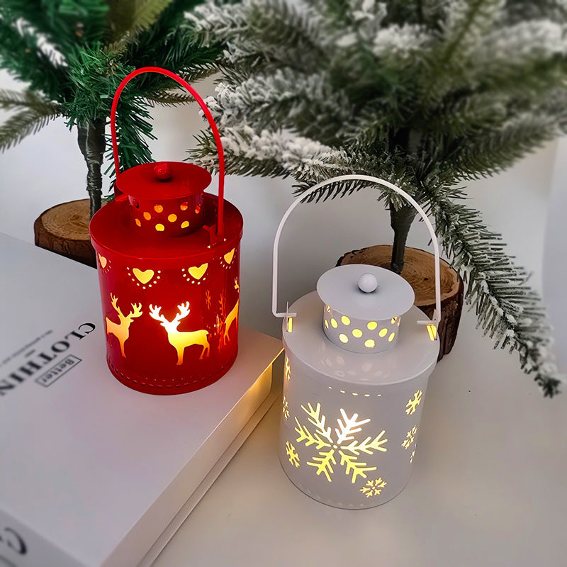 Christmas Wind Light Lantern – White Metal Candle Design