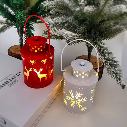 Christmas Wind Light Lantern – White Metal Candle Design