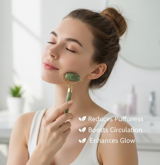 Jade Roller for Face & Neck Double-Headed Xiuyu Stone Facial Massager