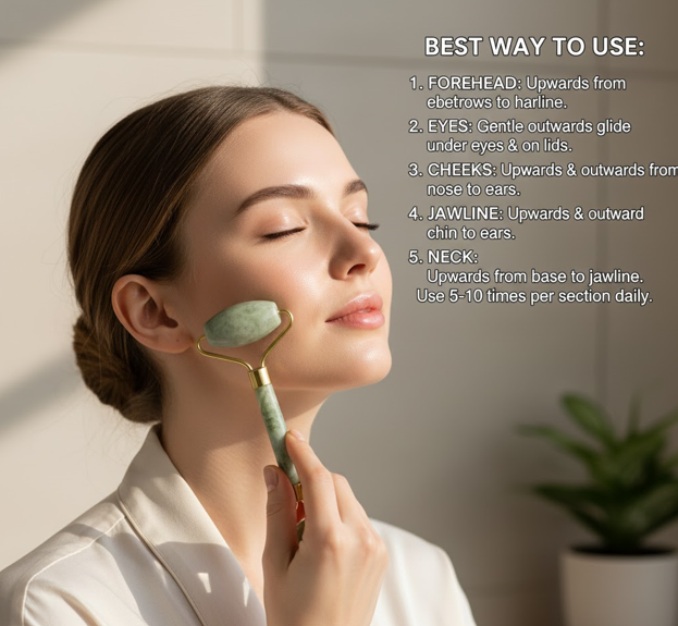 Jade Roller for Face & Neck Double-Headed Xiuyu Stone Facial Massager