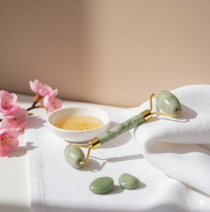 Jade Roller for Face & Neck Double-Headed Xiuyu Stone Facial Massager