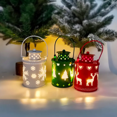 Christmas LED Candle Lantern – Nordic Style Decorative Wind Light, Battery Operated Metal Lantern for Holiday, Home & Table Decoration