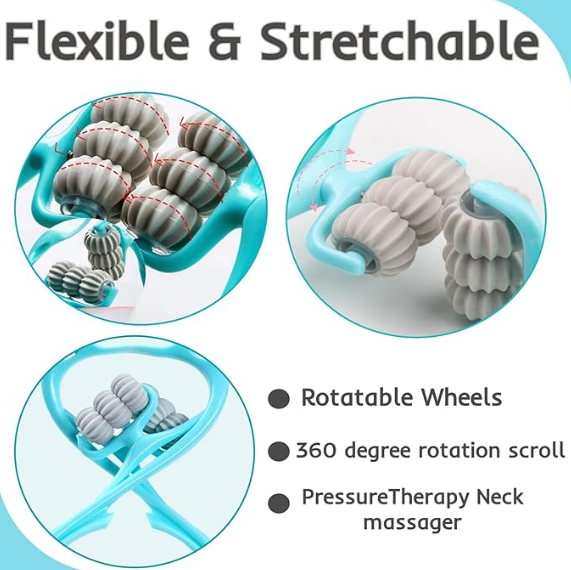 Multifunctional Manual Six-Wheel Neck Massager | Deep Tissue Neck and Shoulder Massage Roller with 360° Rotating Balls for Pain & Stiffness Relief