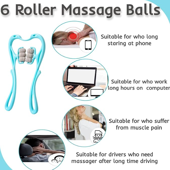Multifunctional Manual Six-Wheel Neck Massager | Deep Tissue Neck and Shoulder Massage Roller with 360° Rotating Balls for Pain & Stiffness Relief